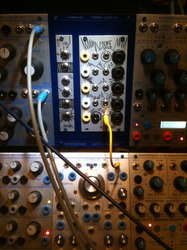 Makenoise modules in a custom BUCHLA sized panel